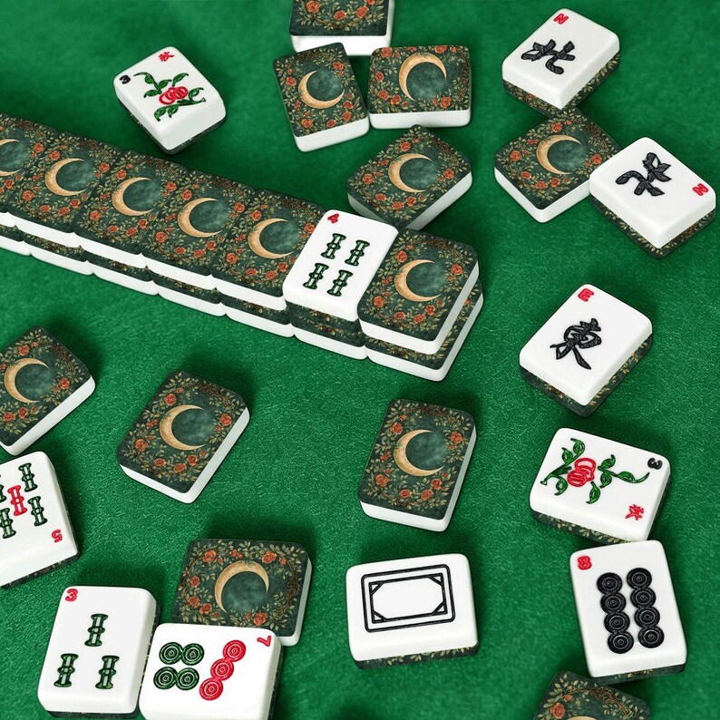 American Mahjong Tile Set with Vintage Moon & Floral Crescent Design, Custom Mahjong Tiles, Elegant Mahjong Gift for Women image 8