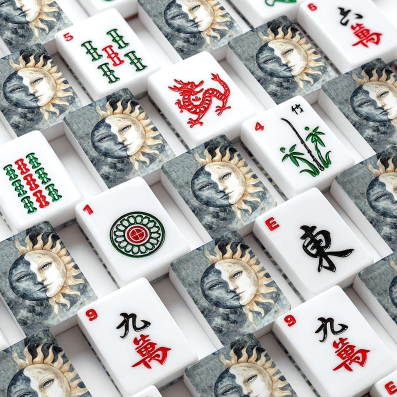 American Mahjong Tile Set with Celestial Sun & Moon Design, Custom Decorative Mahjong Tiles, Luxury Mahjong Gift, Artistic Mahjong Set image 2