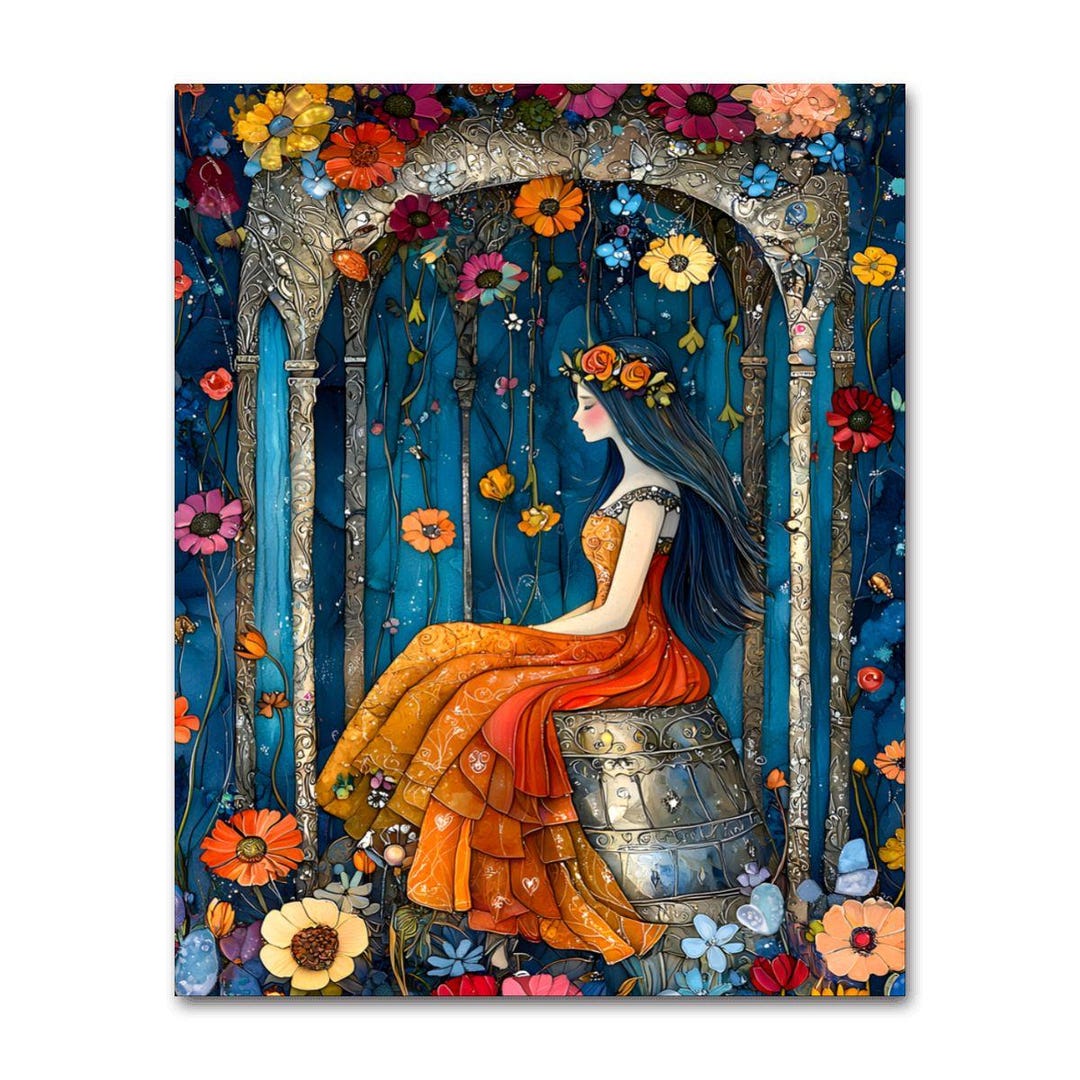 Whimsical Floral Girl Paint by Numbers Kit for Adults - Enchanted ...