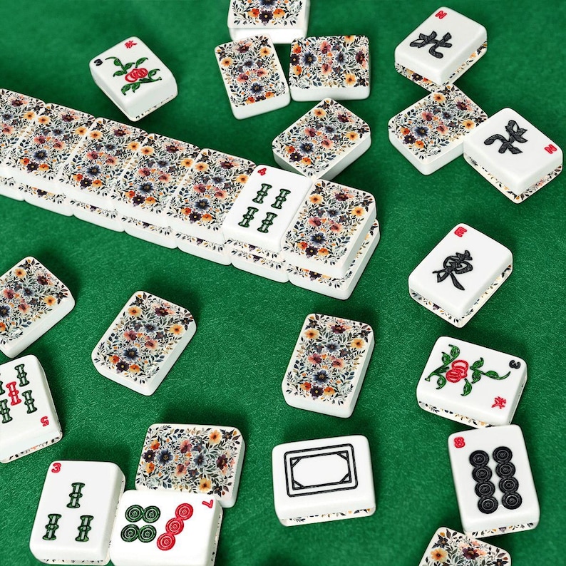 Bloemen Amerikaanse mahjong-tegelset, aangepaste bloem mahjong-tegels, elegante botanische mahjong-spelset, luxe Lunar Mystic American Mahjong-set afbeelding 10