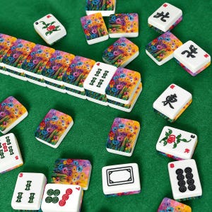American Mahjong Tile Set with Colorful Floral Art Design, Bright Wildflower Pattern Mahjong Set, Gift for Mahjong Lovers image 5
