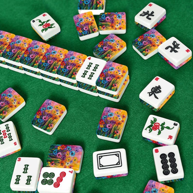 American Mahjong Tile Set with Colorful Floral Art Design, Bright Wildflower Pattern Mahjong Set, Gift for Mahjong Lovers image 5