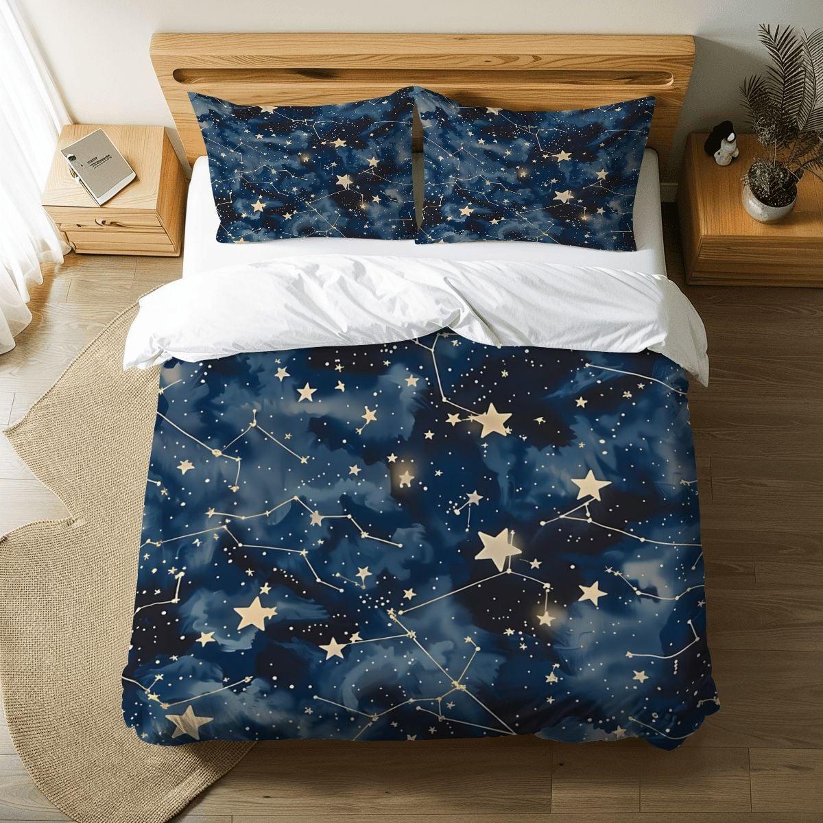 Celestial Duvet Cover Set, Starry Sky Bedding, Constellation Comforter