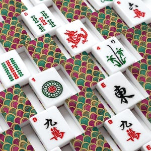 American Mahjong Tile Set with Art Deco Fan Pattern Backs, Luxury Custom Mahjong Tiles, Vibrant Teal, Magenta & Gold Design, Mahjong Gift image 3