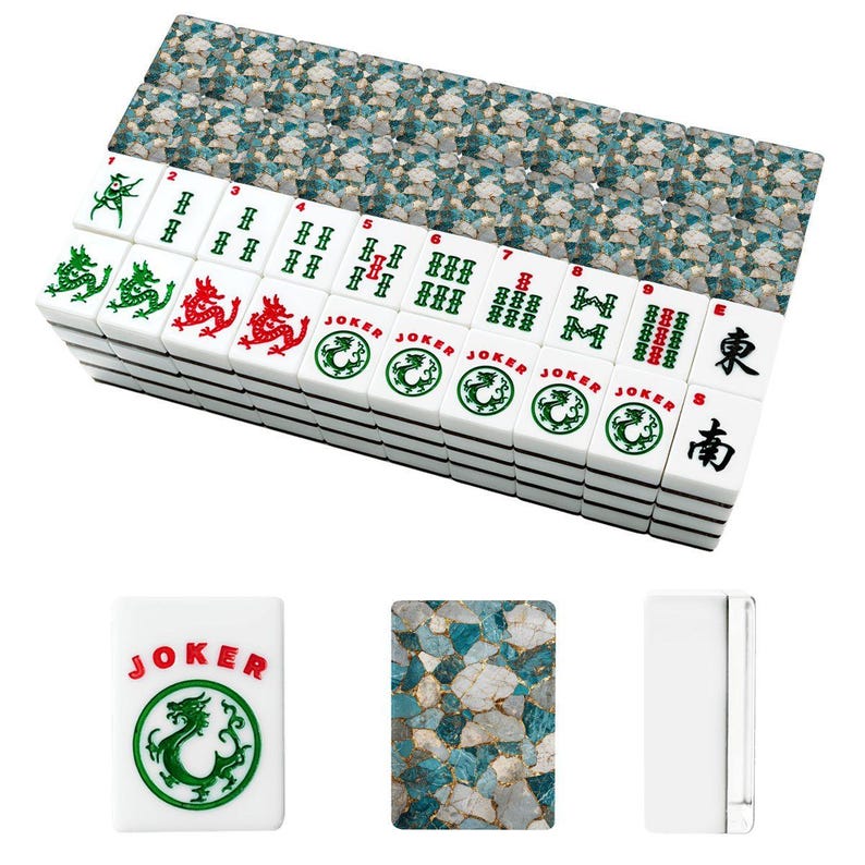 American Mahjong Tile Set with Blue Teal Stone Mosaic Design, Luxury Mahjong Gift for Women, Mahjong Game Accessories image 6