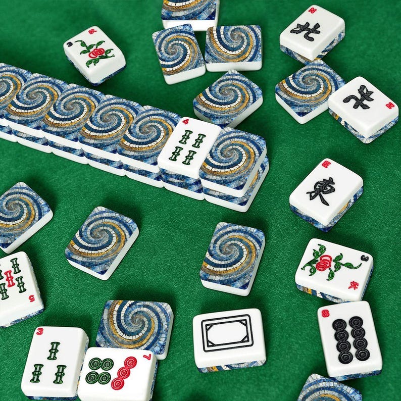 American Mahjong Set Blue Mosaic Spiral Mahjong Tiles, Elegant Game Night Gift, Unique Mahjong Design, Mahjong Lover Present image 8
