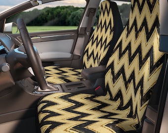 Yellow and Black Chevron Universal Car Seat Cover Gift for Car Owners, Car Seat Protector, Car Accessories, Vehicle Seat Protector Set of 2
