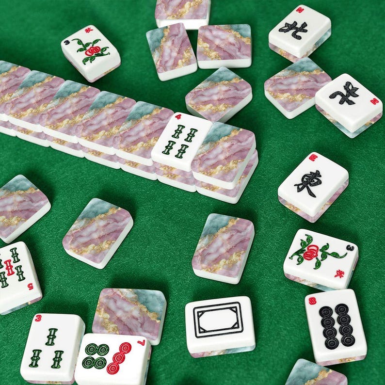 Amerikanisches Mahjong Marmorfliesen-Set, Türkis-Rosagold-Achat-Mahjong-Fliesen-Design, Mahjong-Geschenk, elegantes Spielnacht-Set Bild 9