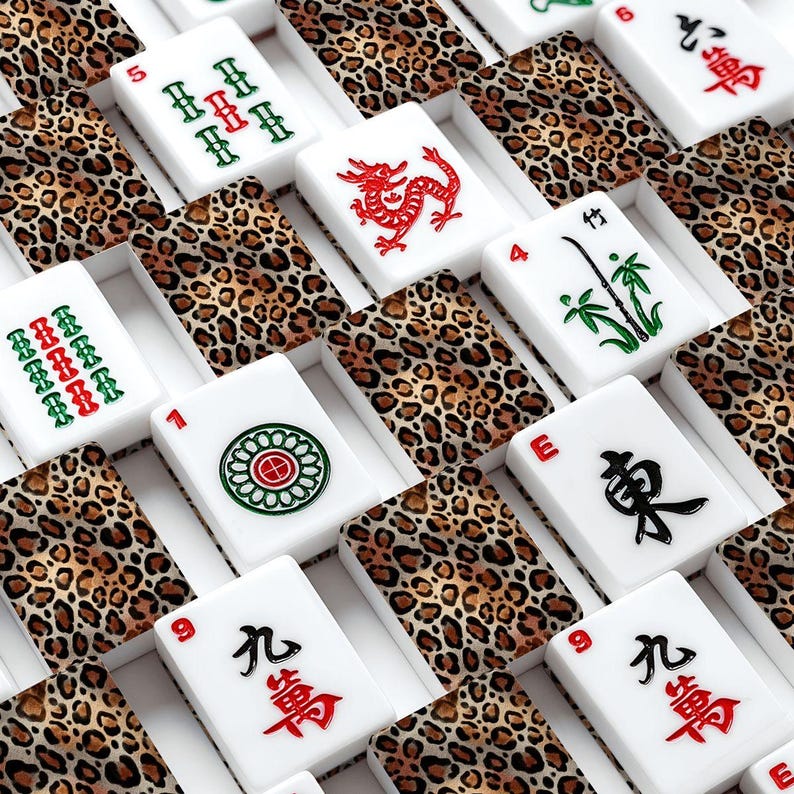 Leopard Print American Mahjong Tile Set, Custom Animal Print Mahjong Tiles, Luxury American Mahjong Game Set, Chic Mahjong Gift image 1