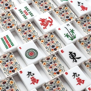 Bloemen Amerikaanse mahjong-tegelset, aangepaste bloem mahjong-tegels, elegante botanische mahjong-spelset, luxe Lunar Mystic American Mahjong-set afbeelding 3