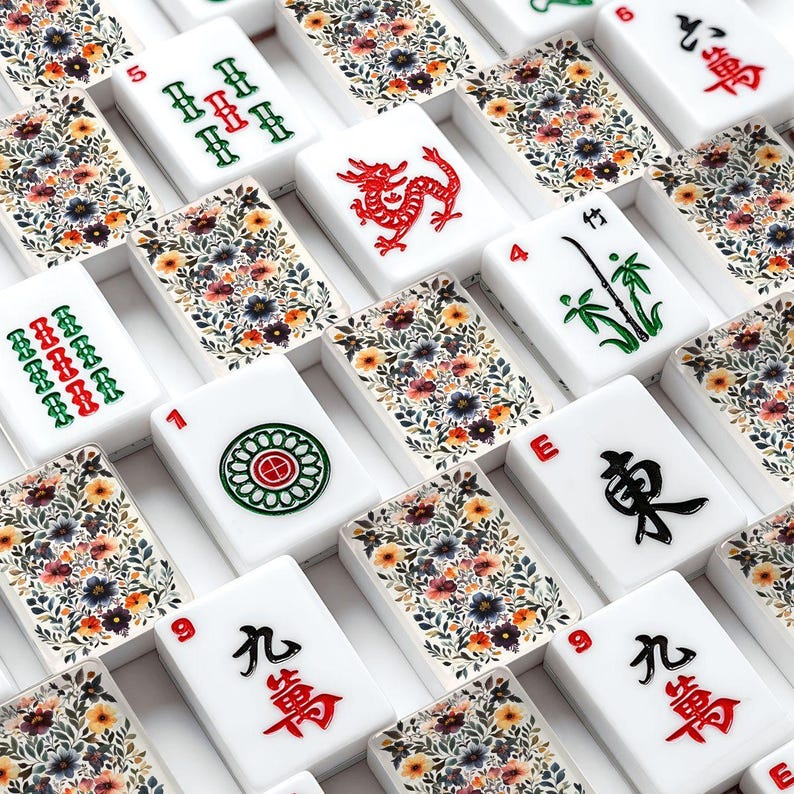 Bloemen Amerikaanse mahjong-tegelset, aangepaste bloem mahjong-tegels, elegante botanische mahjong-spelset, luxe Lunar Mystic American Mahjong-set afbeelding 3