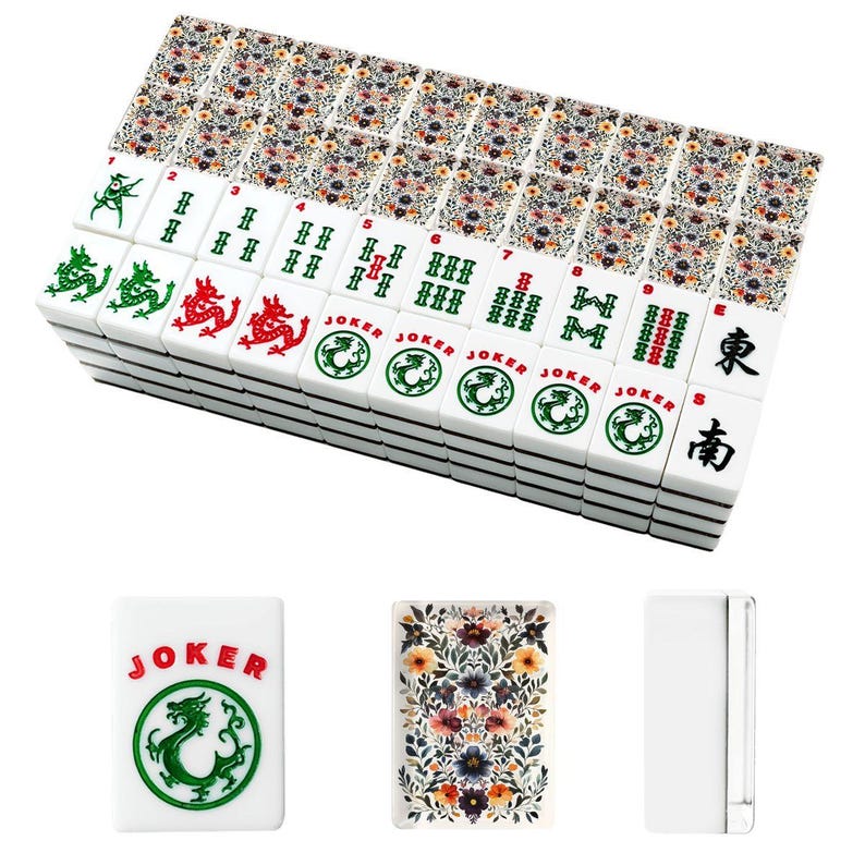 Bloemen Amerikaanse mahjong-tegelset, aangepaste bloem mahjong-tegels, elegante botanische mahjong-spelset, luxe Lunar Mystic American Mahjong-set afbeelding 5