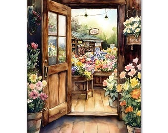 Bloemenwinkel verf op nummer kit voor volwassenen - gezellige cottage tuinkunst DIY schilderij - rustieke bloemen muurdecoratie - ontspannend knutselcadeau