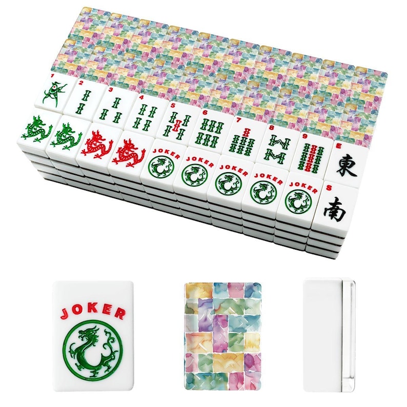 American Mahjong Tile Set with Pastel Watercolor Mosaic Design, Custom Mahjong Tiles, Artistic Mahjong Gift for Women, Unique Mahjong Access image 3