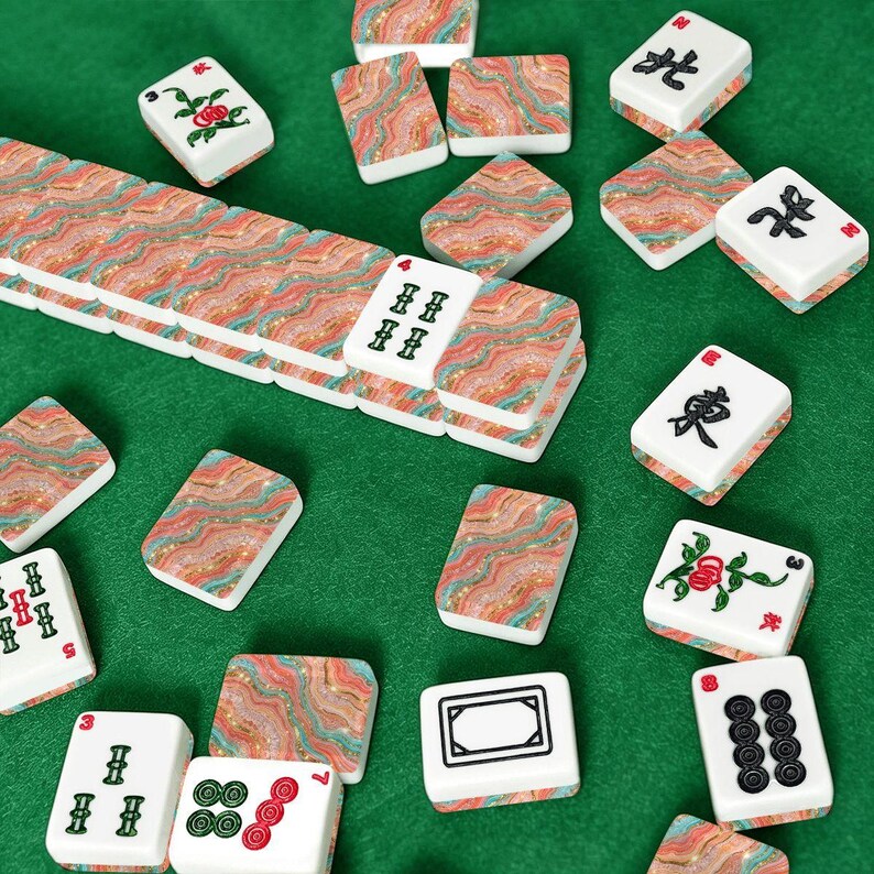 American Mahjong Tile Set, Pink Coral Agate Marble Mahjong Tiles, Custom Mahjong Set, Luxury Mahjong Gift for Her, Unique Mahjong Accessorie image 8