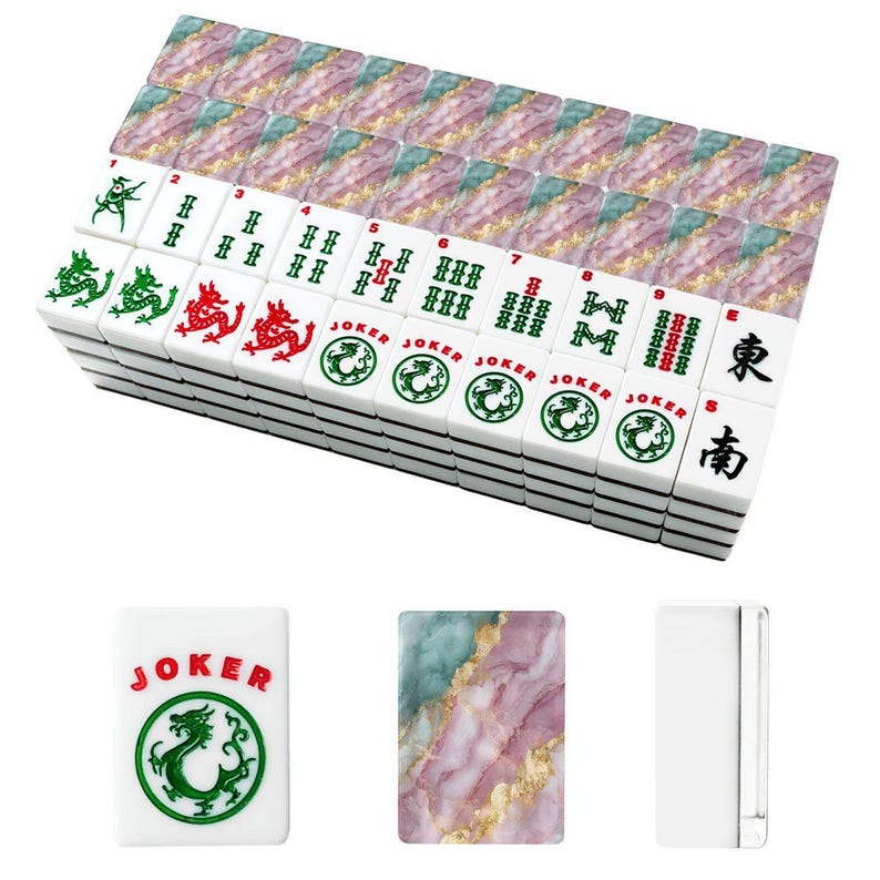 Amerikanisches Mahjong Marmorfliesen-Set, Türkis-Rosagold-Achat-Mahjong-Fliesen-Design, Mahjong-Geschenk, elegantes Spielnacht-Set Bild 5