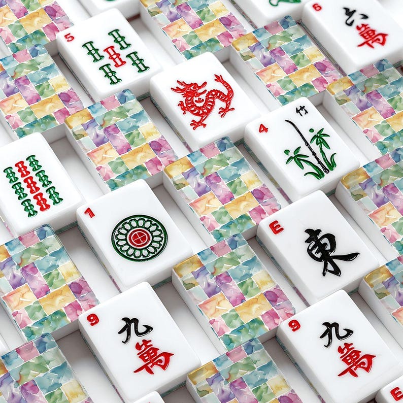 American Mahjong Tile Set with Pastel Watercolor Mosaic Design, Custom Mahjong Tiles, Artistic Mahjong Gift for Women, Unique Mahjong Access image 2
