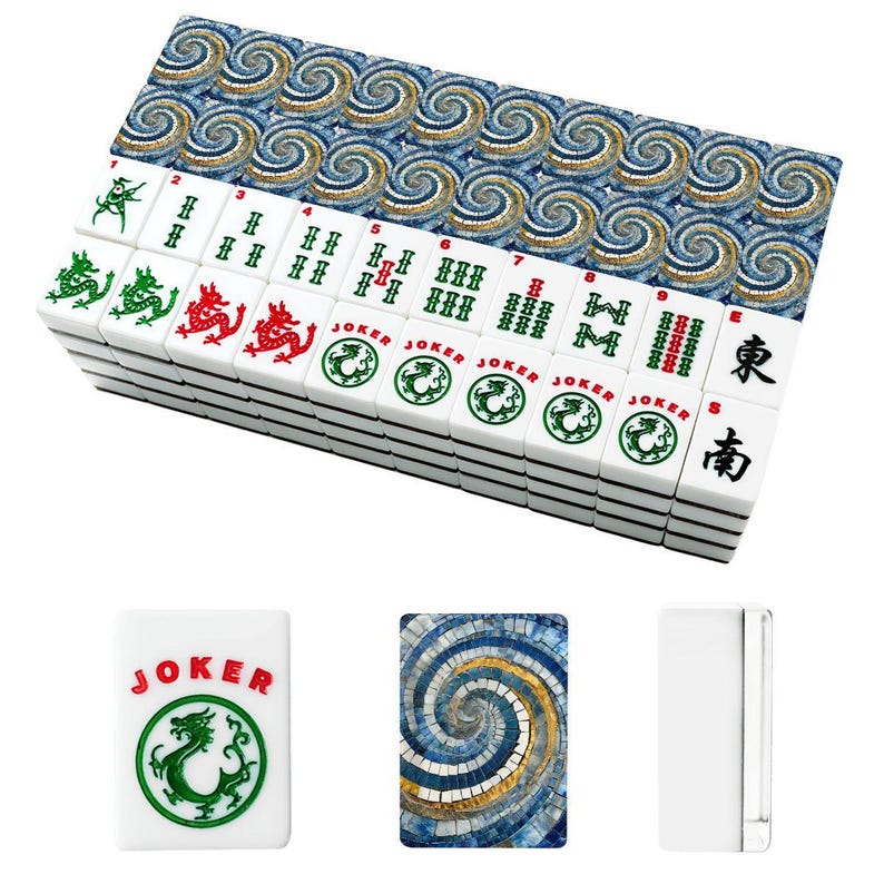 American Mahjong Set Blue Mosaic Spiral Mahjong Tiles, Elegant Game Night Gift, Unique Mahjong Design, Mahjong Lover Present image 3