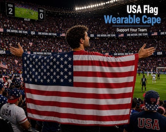 USA Flag Wearable Cape Long Sleeve, American Flag Cape, Soccer Fan Outfit, World Cup USA Gear, Game Day Cape, Football Fan Apparel