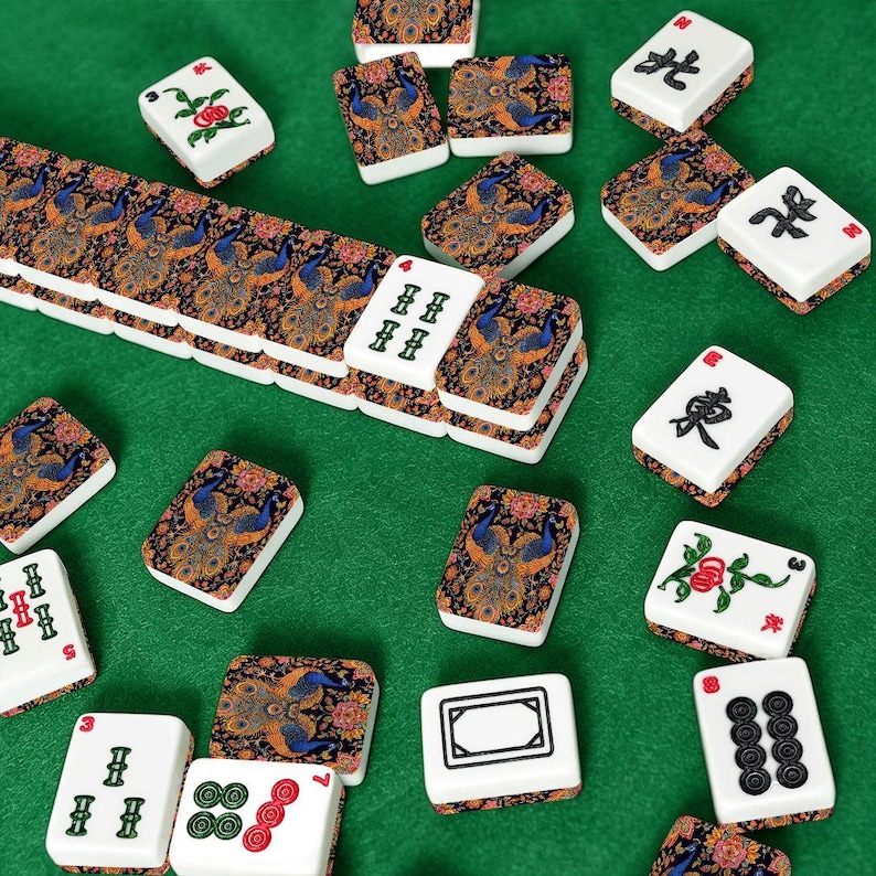 Juego de fichas de Mahjong americano con diseño floral de pavo real, fichas de Mahjong de lujo, regalo elegante para una noche de juegos, colección decorativa de Mahjong imagen 11