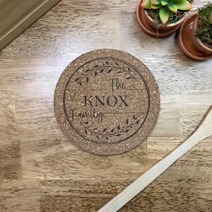Laser Engraved Cork Trivet | Cork Pot Holder | Cork Pot Stand | Family Monogram