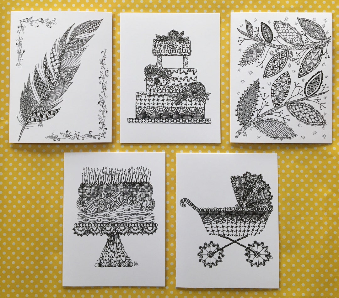 Zentangle Greeting Cards, BUNDLE TEN, 4.25 X 5.5, Black and White