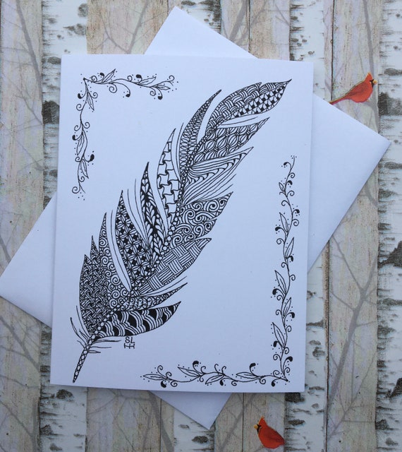 Feather Border Note Card Feather Border Note Card