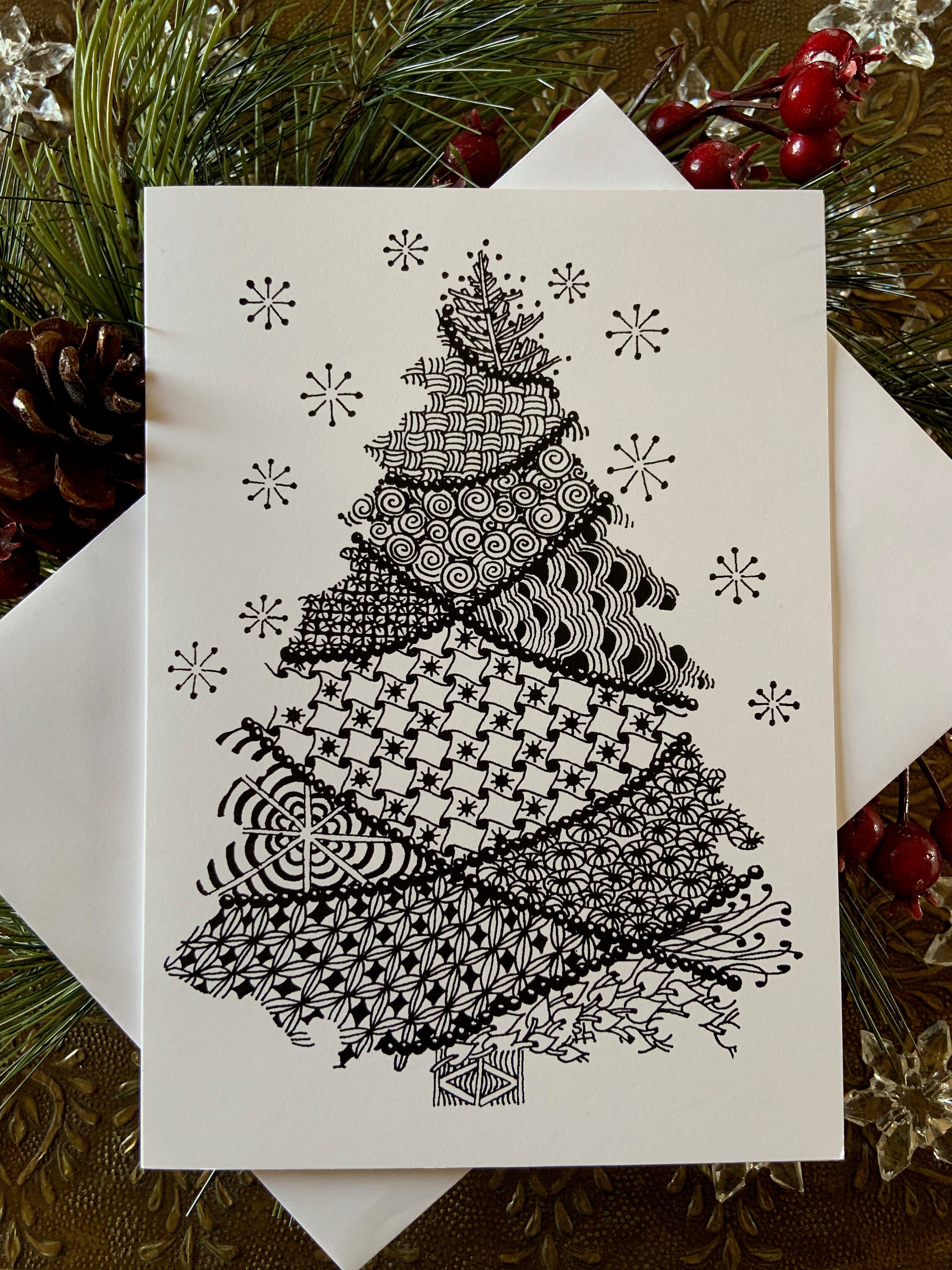 Zentangle Greeting Card 5x7 Hand Drawn Christmas Tree Etsy UK