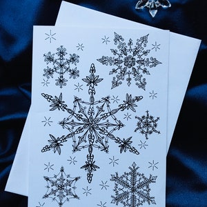 Zentangle, Greeting Card 5x7, Hand Drawn, Snow Flake, Winter, Christmas Card, Holiday Season, Black and White