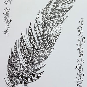 Zentangle Feather Greeting Card Black & White 4.25 X 5.5 - Etsy