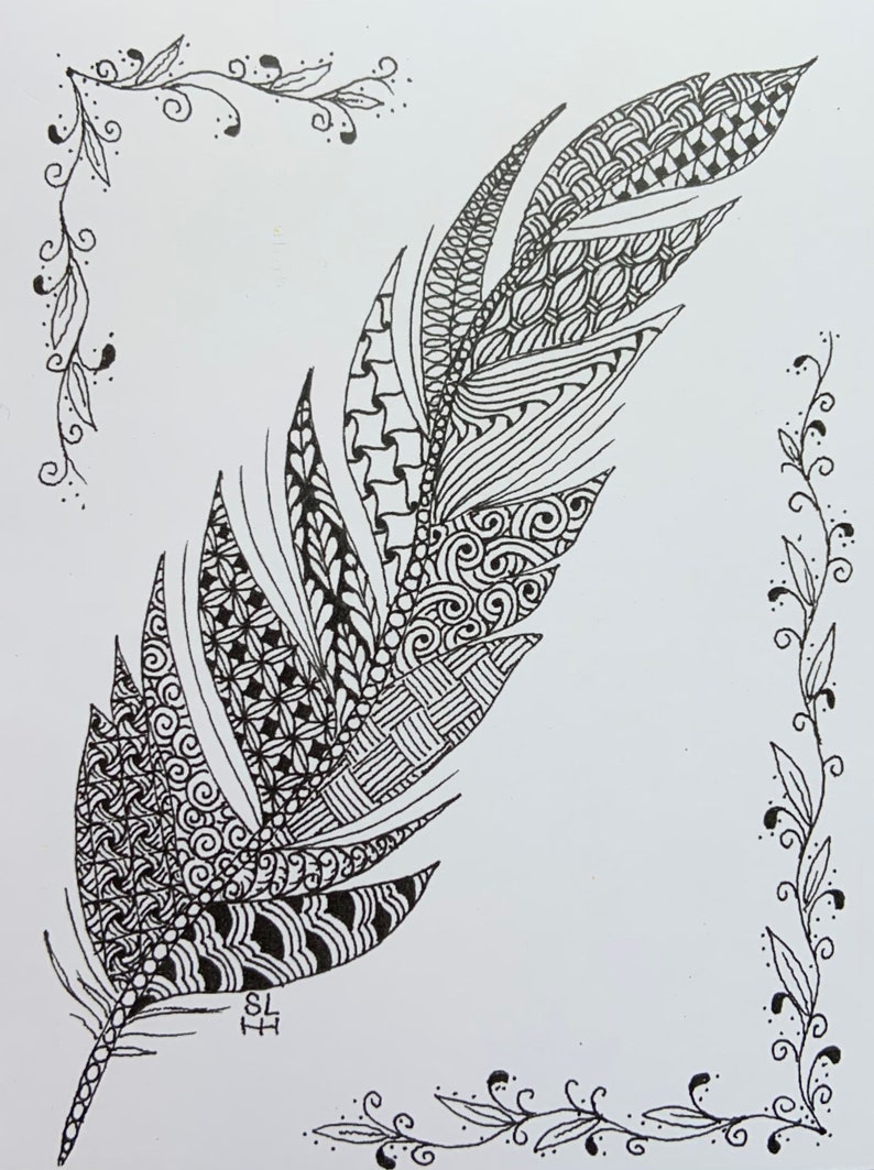 Zentangle Feather Greeting Card Black & White 4.25 X 5.5 - Etsy