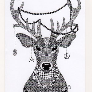 Zentangle, Greeting Card 5x7, Hand Drawn, Reindeer, Rudolph, Christmas ...