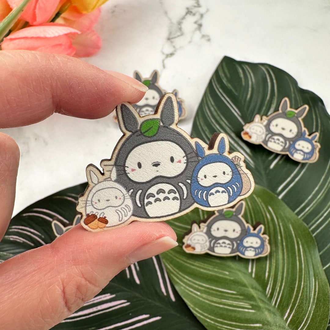 Wooden Pin Badge Totoro Daruma Kawaii Japanese Collectables Etsy