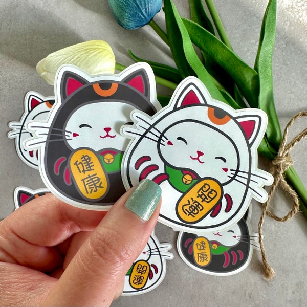 Maneki-Neko (Lucky Cats) Daruma - Matte Vinyl Sticker