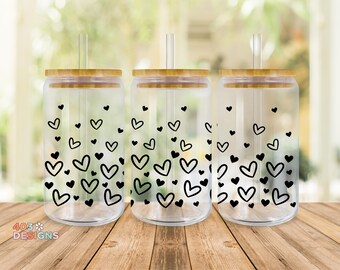 Confetti Hearts Libby Glass Can UV DTF Transfer