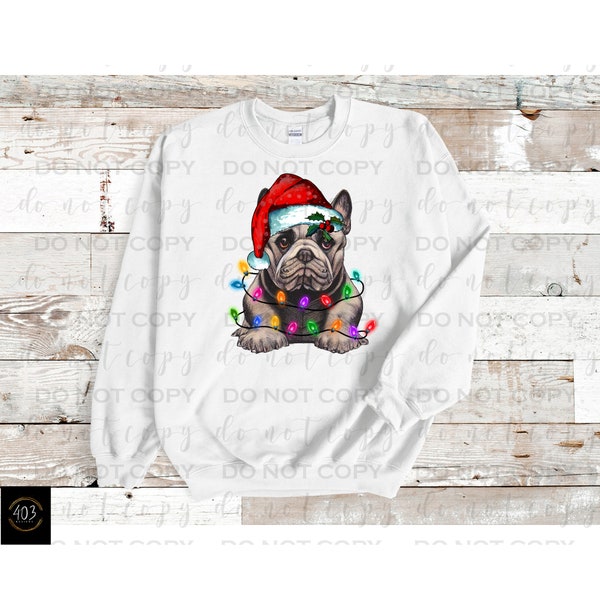 French Bulldog Christmas Lights| DTF Transfer | Direct to film transfer | Ready to press | Christmas Transfer