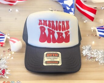 American Babe Trucker Hat | Patriotic Foam Hat | USA Embroidered Cap | 4th of July Hat | Red White Blue Snapback