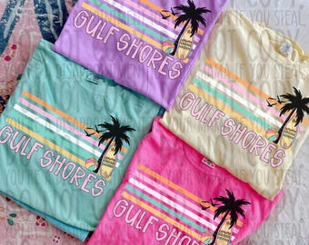 Retro Stripe Gulf Shores | DTF Transfer | Direct to film transfer | Ready to press | Personalized Summer Transfer