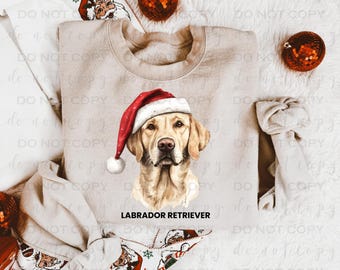 Santa Hat Labrador Retriever Yellow | DTF Transfer | Direct to film transfer | Ready to press | Christmas Dog Transfer