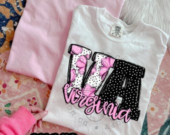 Pink Floral Dots VA | DTF Transfer | Direct to film transfer | Ready to press | Pink Floral Dots States Transfer
