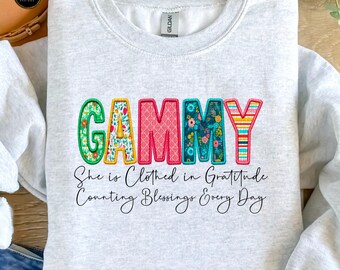 Clothed In Gratitude | Gammy | DTF Transfer | Direct to film transfer | Ready to press | Personalized Transfer