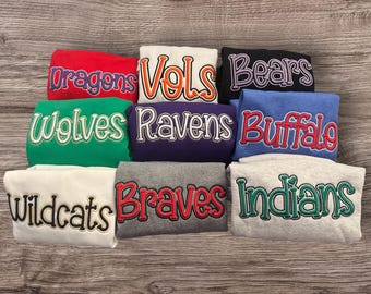 Embroidered Puff Mascot Sweatshirt | Custom School Spirit Crewneck | Personalized Team Sweatshirt | Choose Your Mascot