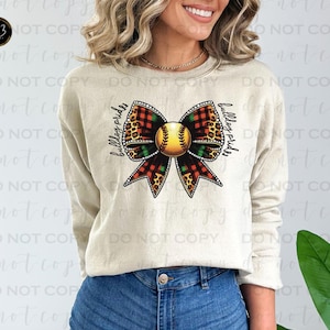 Leopard & Plaid Rhinestone Bow Softball | DTF Transfer | Direct to film transfer | Ready to press | Sports Transfer