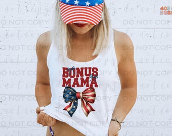 USA Bow Bonus Mama | DTF Transfer | Direct to film transfer | Ready to press | Summer Patriotic Personalized Transfer