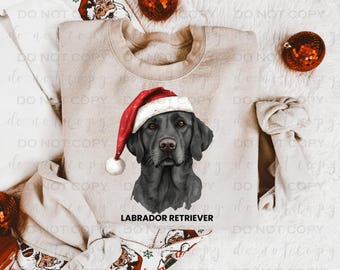Santa Hat Labrador Retriever Black | DTF Transfer | Direct to film transfer | Ready to press | Christmas Dog Transfer
