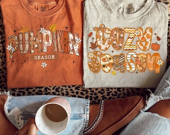 Comfort Colors Pumpkin Season or Cozy Season Shirt – Fall Comfort Colors Graphic Tee, Cozy Autumn T-Shirt