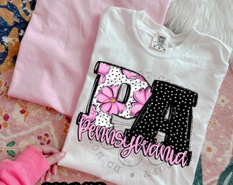 Pink Floral Dots PA | DTF Transfer | Direct to film transfer | Ready to press | Pink Floral Dots States Transfer