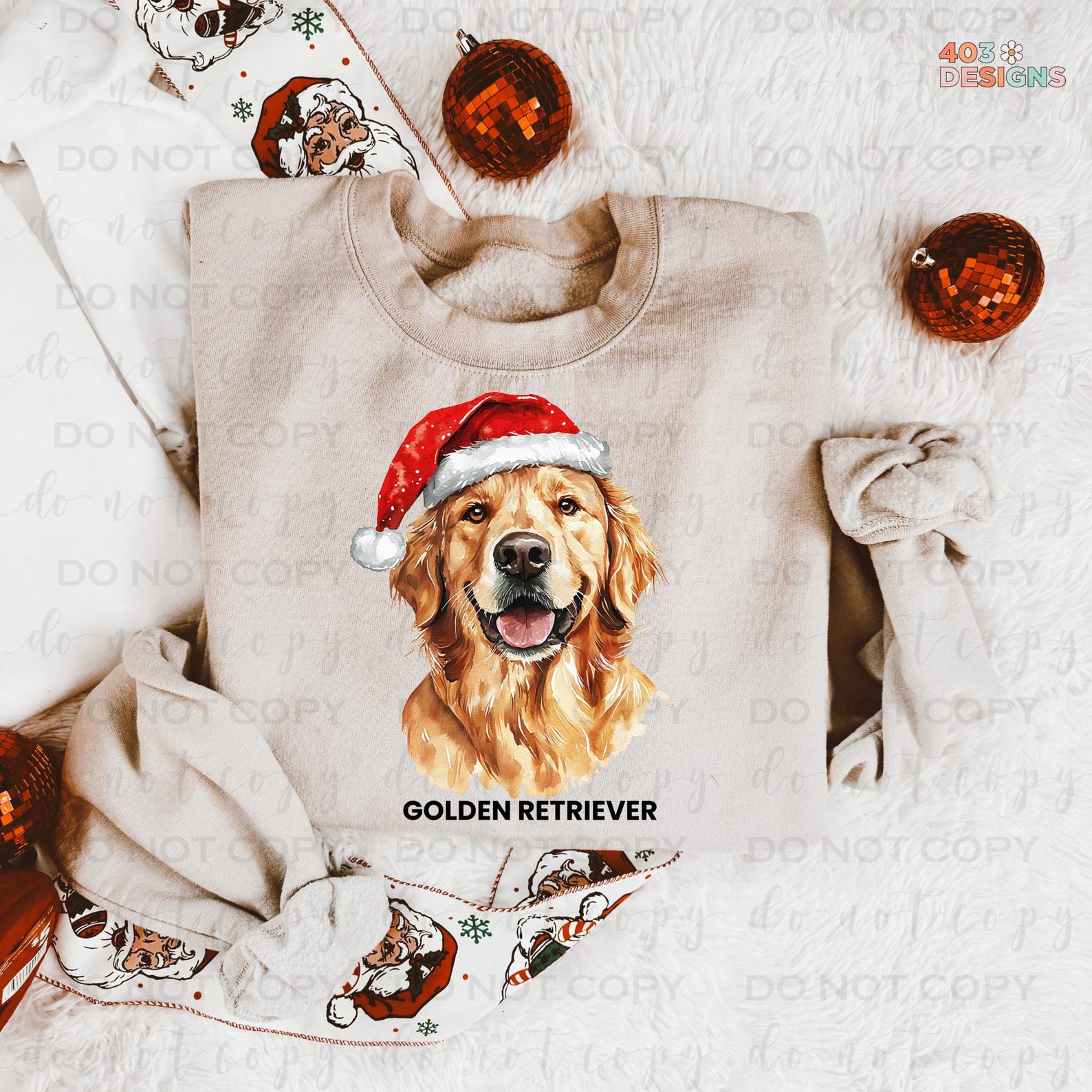 Santa Hat Golden Retriever | DTF Transfer | Direct to Film Transfer ...