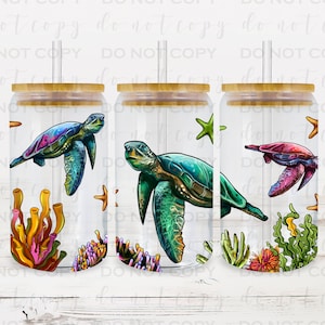 Sea Turtles Libby Glass Can UV DTF Transfer