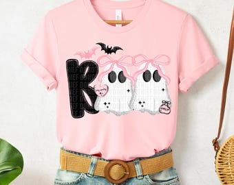 Girly Ghost Shirt – Cute Halloween Tee or Sweatshirt, Bella Canvas Pink, Gildan Tan, or Seafoam Comfort Colors, Kawaii Spooky Season Top